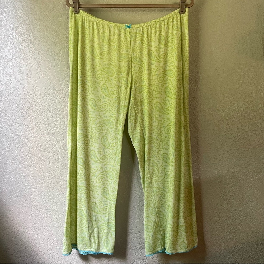 Y2K Green Paisley Dainty Floral Wide Leg Pants XL Charlotte Russe Lounge